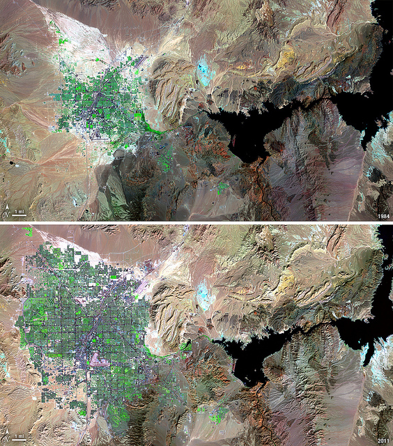 Las Vegas urban sprawl,1984-2011. Credit: NASA/USGS
