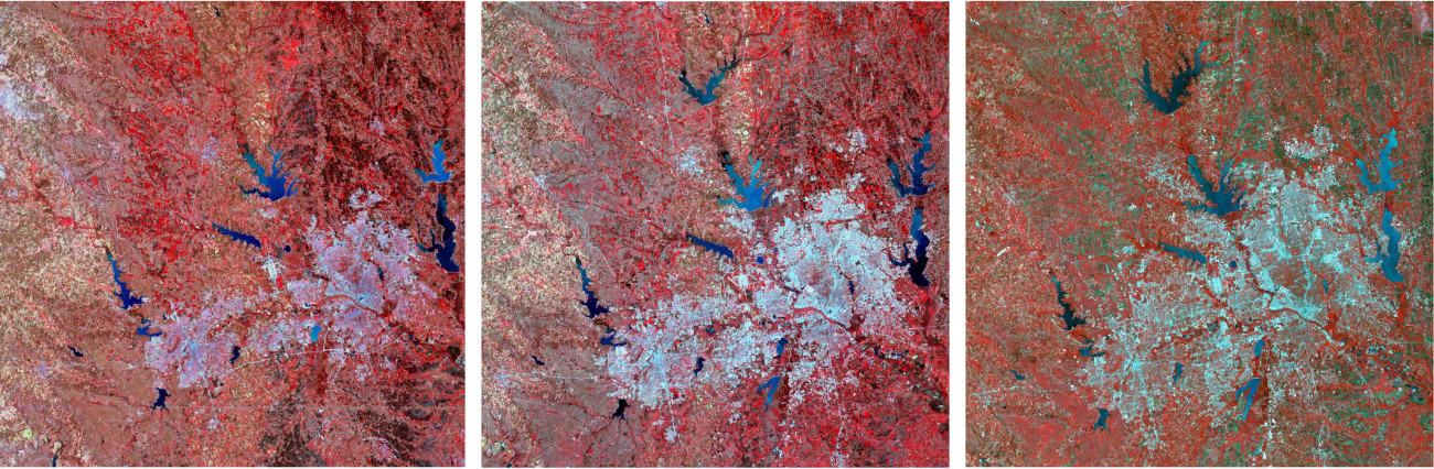  The Dallas-Forth area. Urban growth. Image taken in 1974, 1989 and 2003